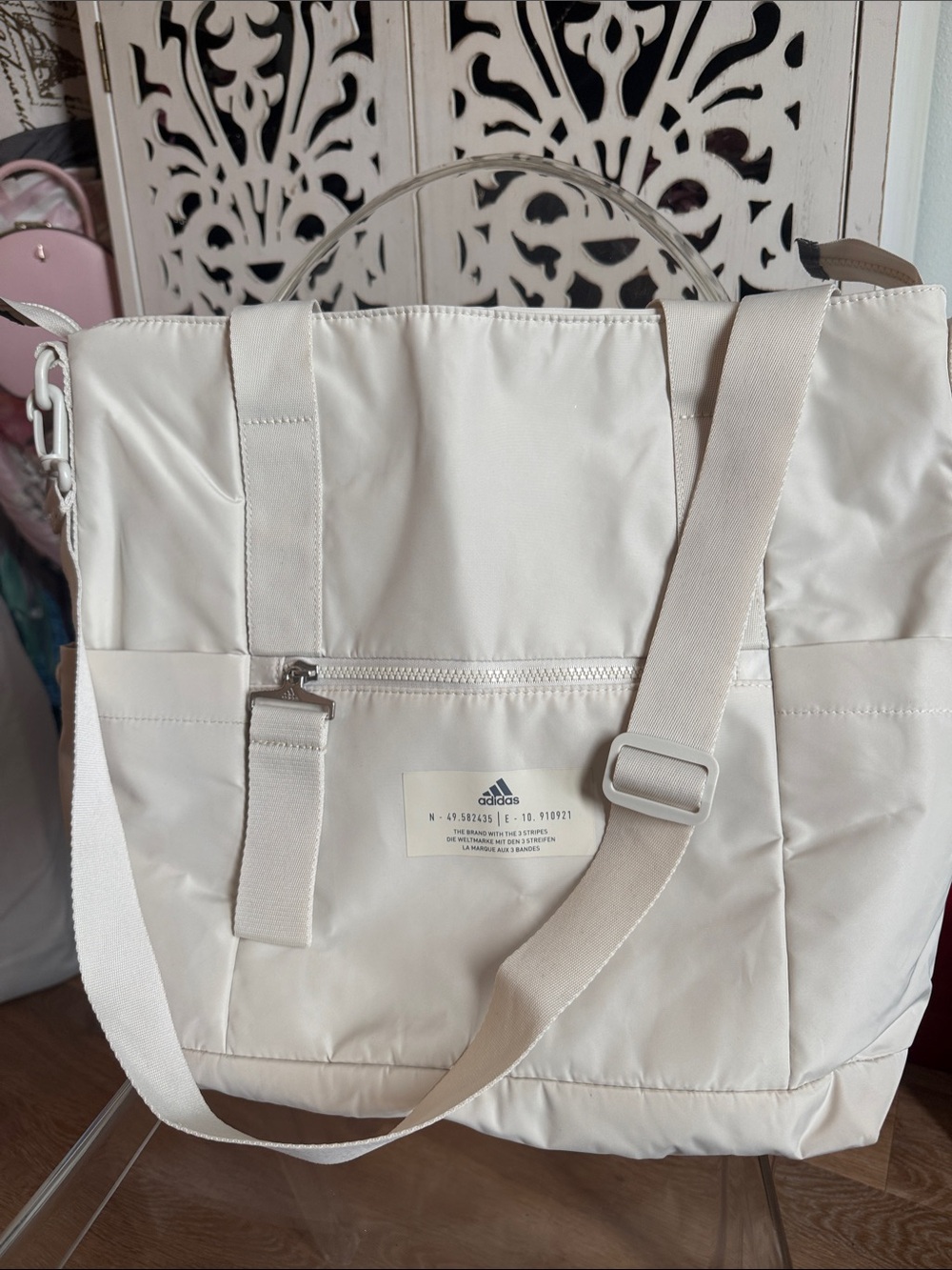 adidas Cream Quilted Nylon Crossbody Tote
